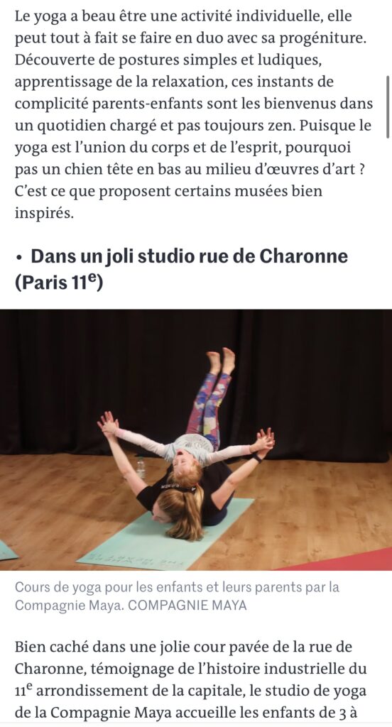 La Compagnie Maya dans le Journal Le Monde pour les ateliers en duo parent-enfant Yoga